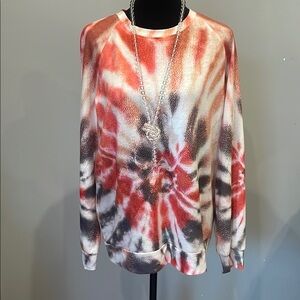 Tie-Dye Long Sleeve Top orange & brown starburst pattern